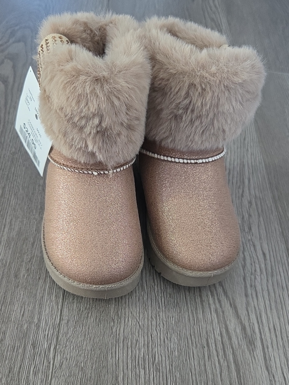 Kids Rose Gold Faux Fur Winter Boots